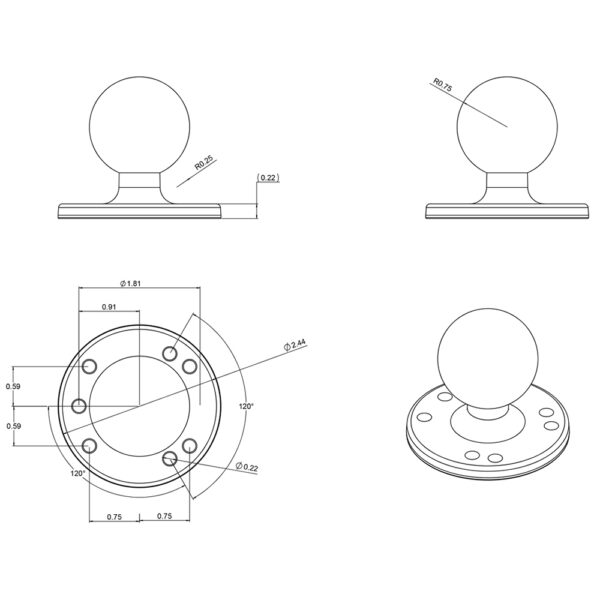 RAM Mount 2-1-2" Diameter Base w-1.5" Ball - Image 2