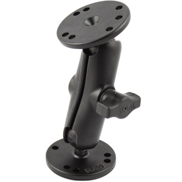 RAM Mount 1" Ball Double Socket Arm w-2 2.5" Round Bases - AMPS Hole Pattern