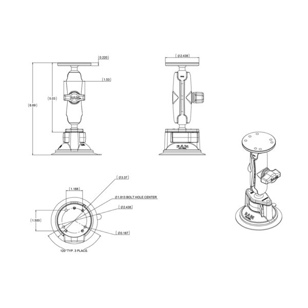 RAM Mount Twist Lock Suction Cup w-Round Base Adapter - Image 3