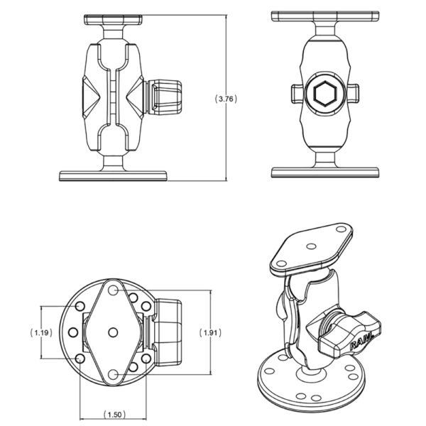 RAM Mount Flat Surface Mount Short Arm w-Diamond Base - Image 2