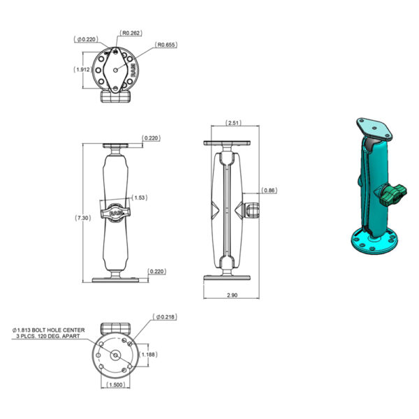 RAM Mount Flat Surface Mount Long Arm w-Diamond Base - Image 2