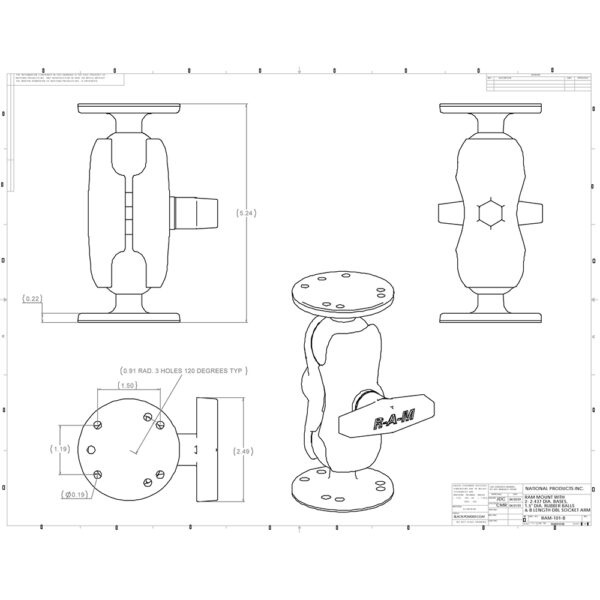 RAM Mount 1.5" Ball Mount w-Short Double Socket Arm & 2-2.5" Round Bases - Image 2