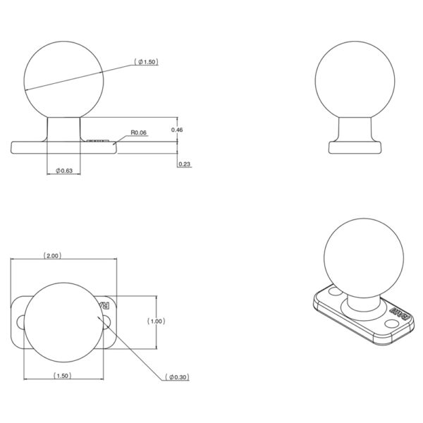 RAM Mount 1" x 2" Rectangle Base w-1.5" Ball - Image 2