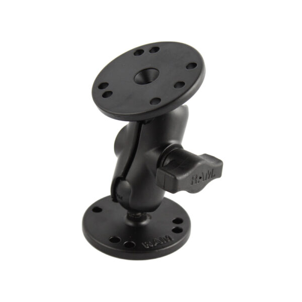 RAM Mount 1" Ball Double Socket Short Arm w- 2 2.5" Round Bases