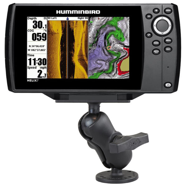 RAM Mount 1.5" Ball Mount w-2.5" Round Base, Short Arm & 2" x 4" Plate f-Humminbird Helix 7 Only - Image 2