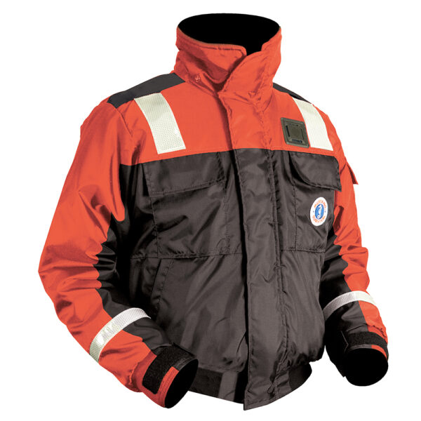 Mustang Classic Flotation Bomber Jacket w-Reflective Tape - Orange-Black - Medium