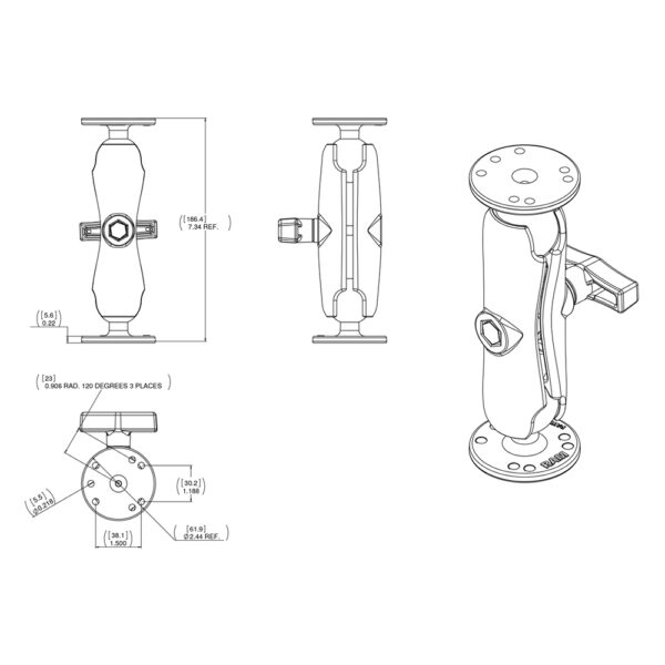 RAM Mount Double Socket Arm f-Garmin Fixed Mount GPS - 1.5" - Image 2