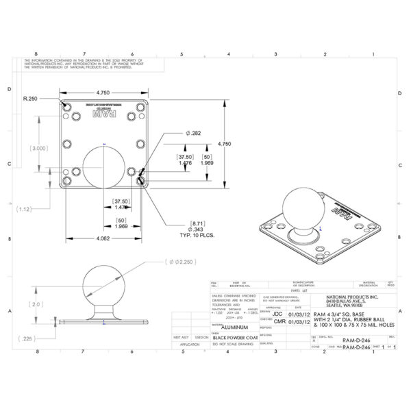 RAM Mount 100x100mm VESA Plate w-2.25" Ball - Image 2