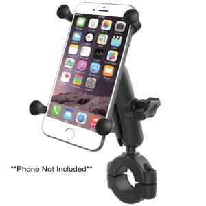 RAM Mount RAM Torque 1 1-8″ – 1 1-2″ Diameter Handlebar-Rail Base with 1″ Ball, Medium Arm and X-Grip for Larger Phones