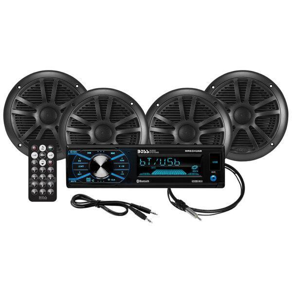 Boss Audio MCBK634B.64 Kit w-MR634UAB, 4 MR6B Speakers, & MRANT10 Antenna