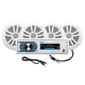 Boss Audio MCK632WB.64 Marine Stereo & 2 Pairs of 6.5″ Speaker Kit – White