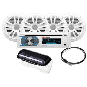 Boss Audio MCK508WB.64S Marine Stereo & 2 Pairs of 6.5″ Speaker Kit – White